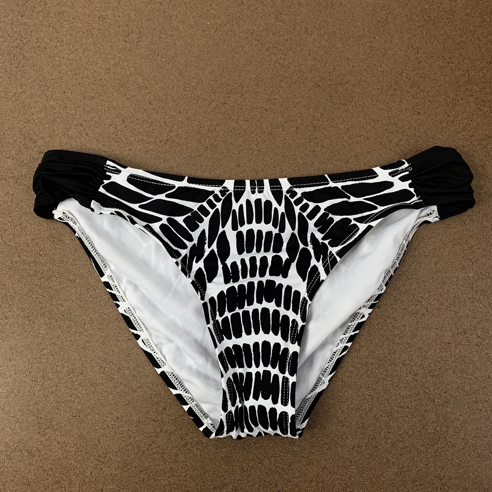 Bar III Kalediscope Print Side-Cinch Black/White Bikini Bottoms‎ Size Medium NWT